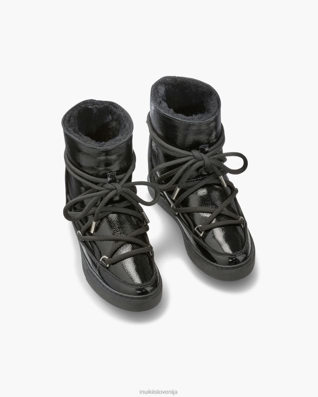 INUIKII ženske polni usnjeni naplack klin HVNB197 obutev Črna