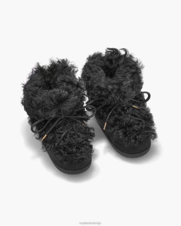 INUIKII ženske dolg kodrast škorenj HVNB218 obutev Črna